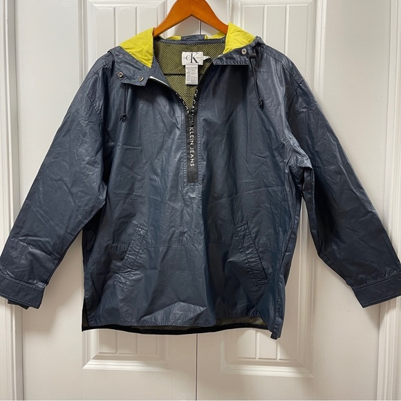 Vintage Streetwear Calvin Klein Jeans 1/2 Zip Pullover Raincoat Navy Black - M - Picture 2 of 14